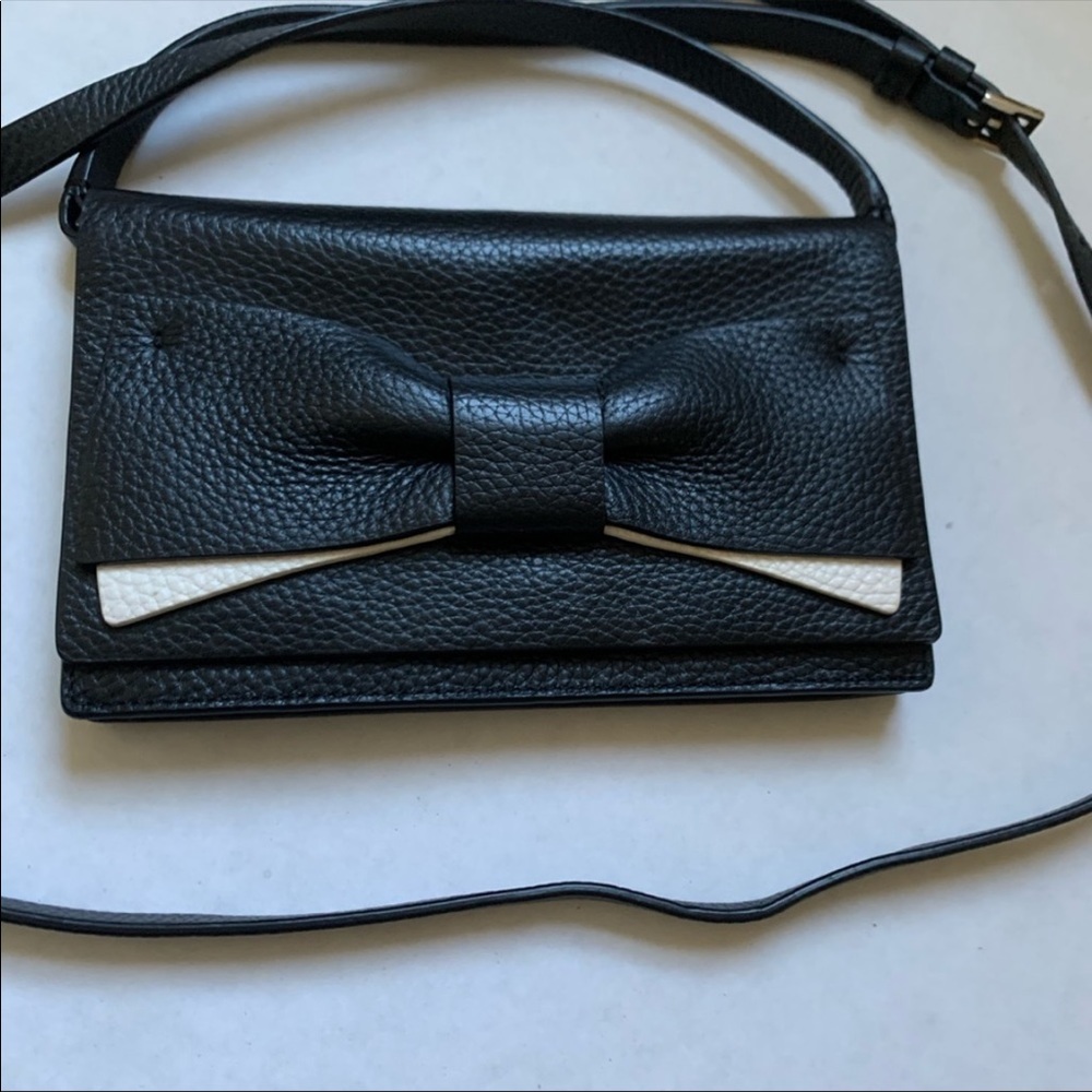 Kate Spade Pebble Leather Small Black Crossbody with a black and White Bow